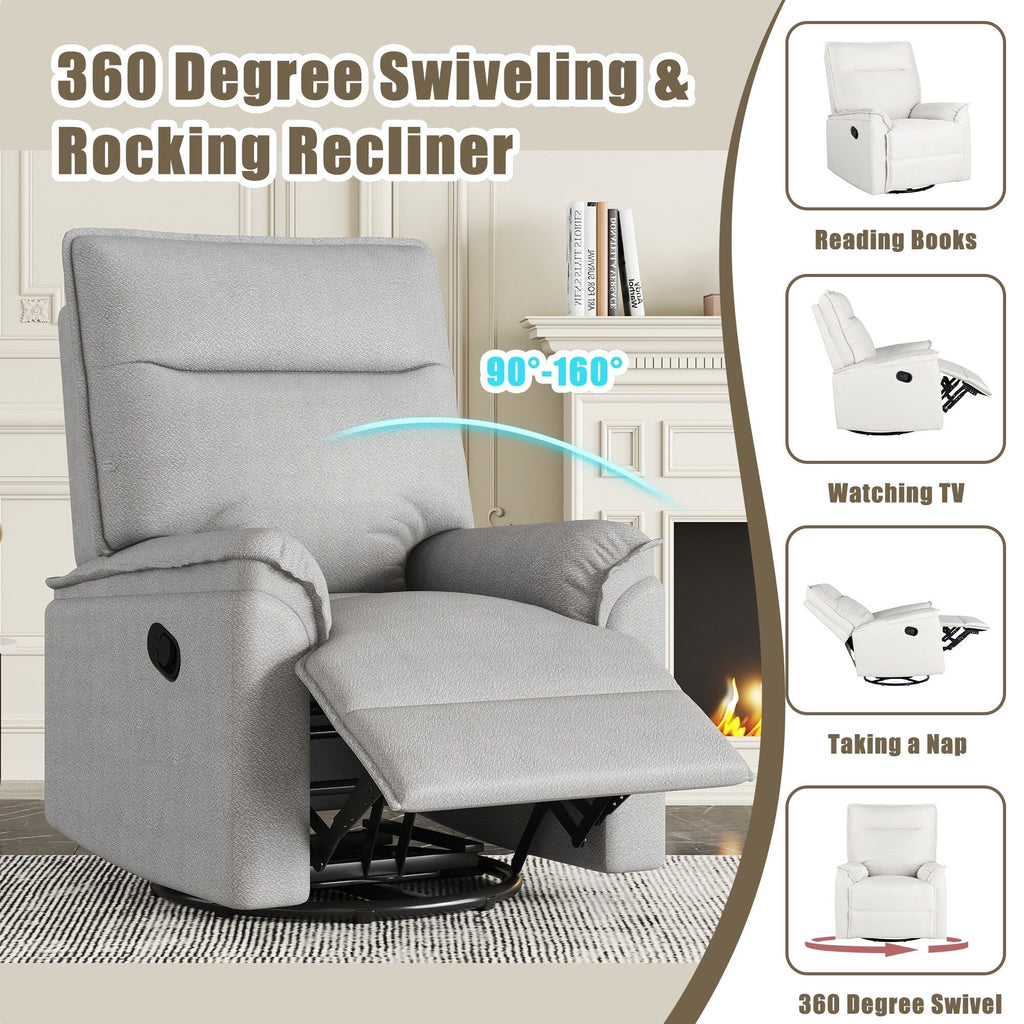 Fauteuil inclinable manuel pivotant moderne avec dossier rembourré et réglable pour salon ou chambre d'enfant