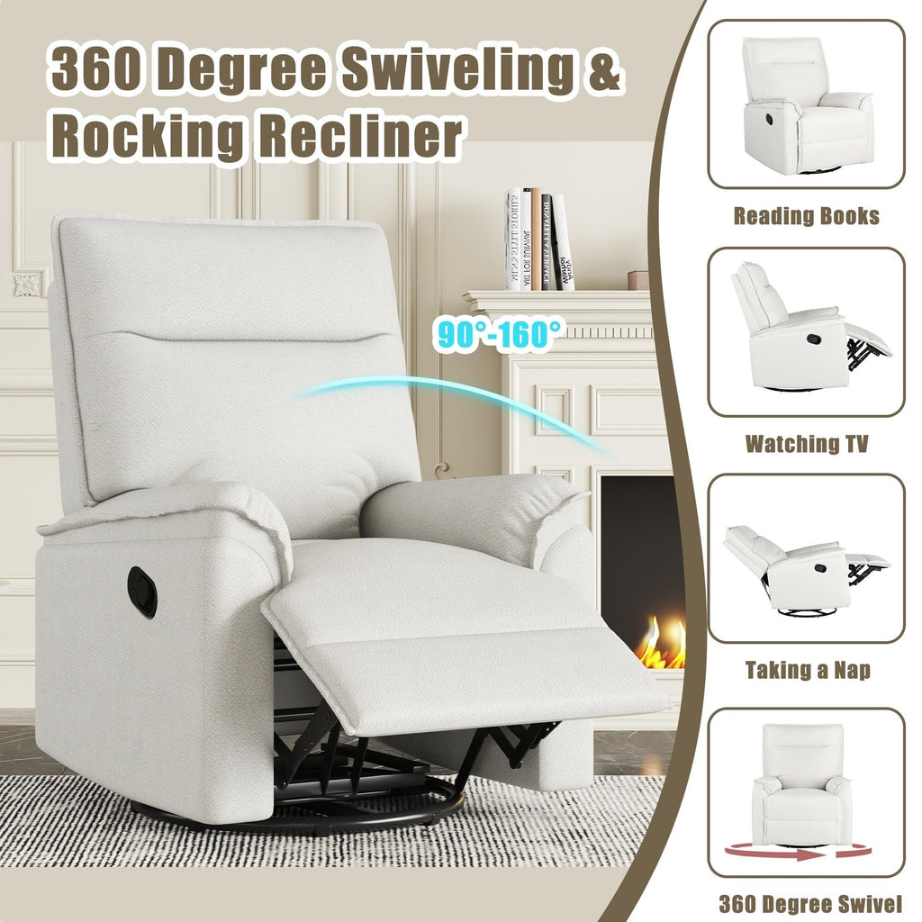 Fauteuil inclinable manuel pivotant moderne avec dossier rembourré et réglable pour salon ou chambre d'enfant