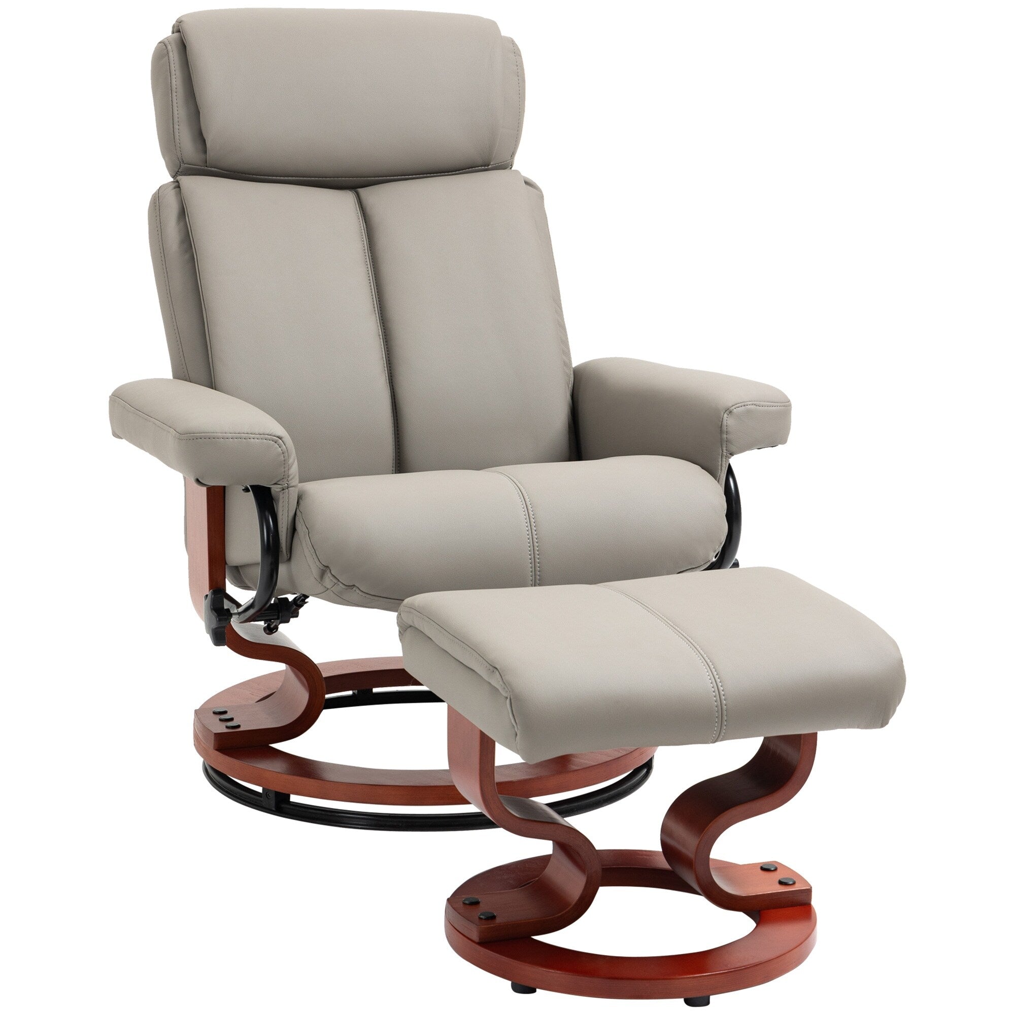 Fauteuil inclinable pivotant moderne en cuir synthétique avec repose-pieds, base en bois et appui-tête réglable pour salon et bureau