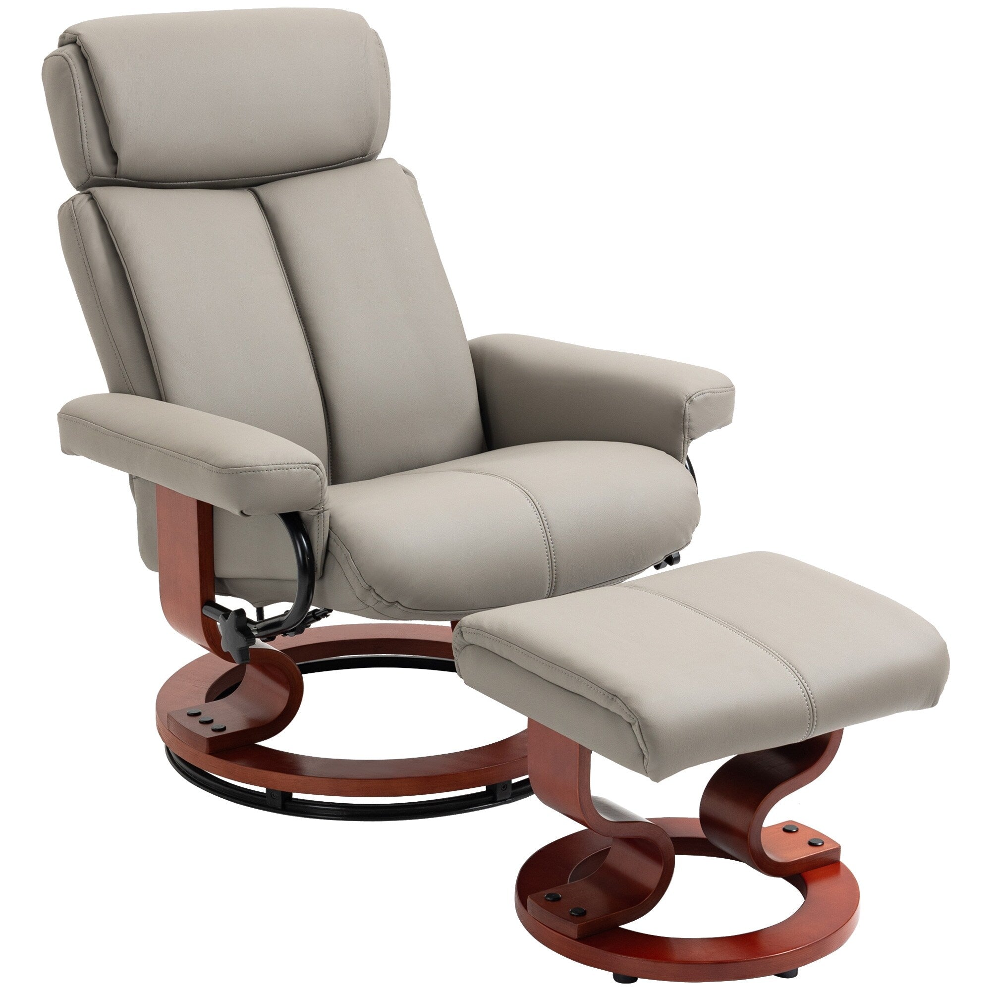 Fauteuil inclinable pivotant moderne en cuir synthétique avec repose-pieds, base en bois et appui-tête réglable pour salon et bureau
