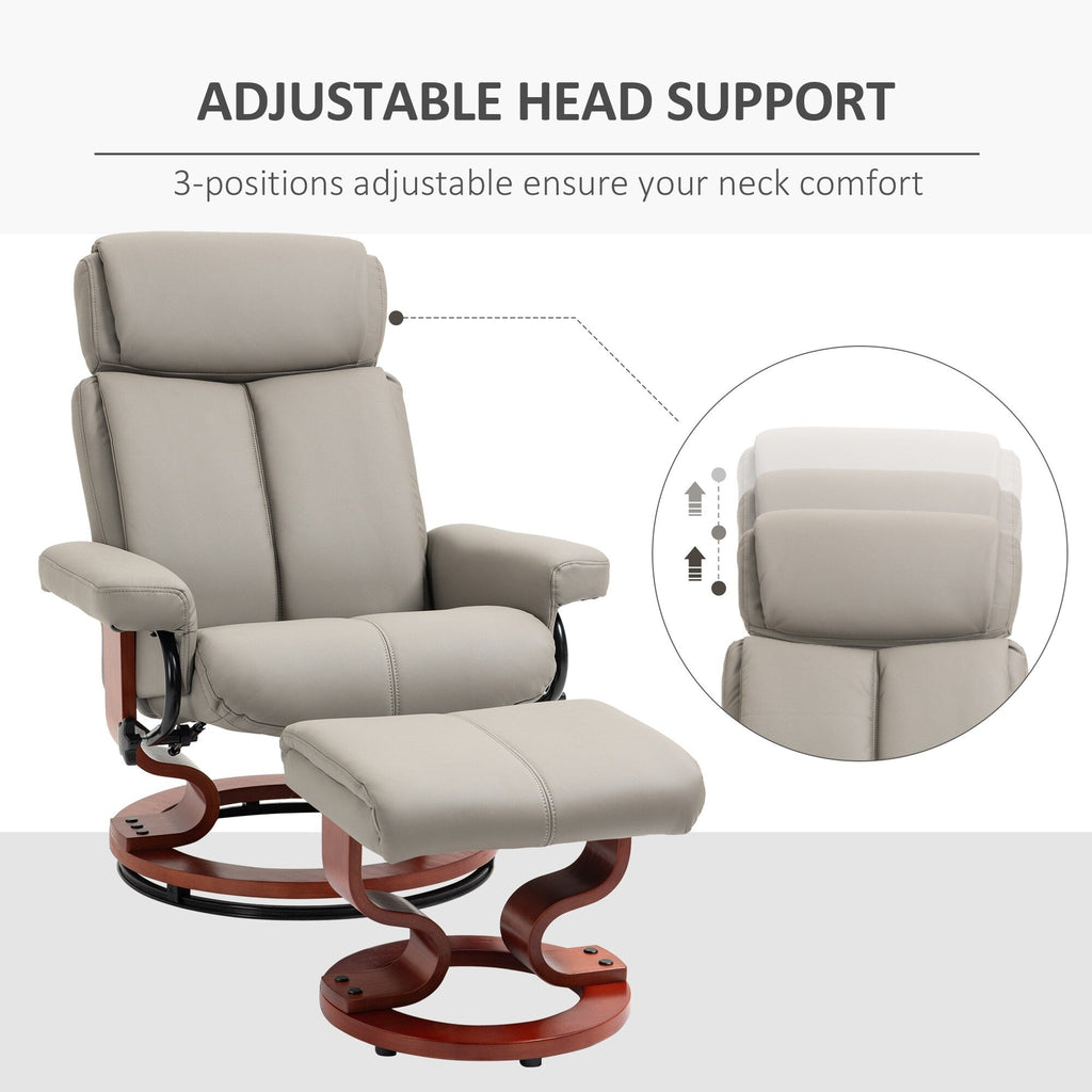 Fauteuil inclinable pivotant moderne en cuir synthétique avec repose-pieds, base en bois et appui-tête réglable pour salon et bureau