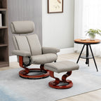 Fauteuil inclinable pivotant moderne en cuir synthétique avec repose-pieds, base en bois et appui-tête réglable pour salon et bureau