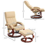 Fauteuil inclinable de massage pivotant moderne en cuir avec base en bois et repose-pieds, vibration à 10 points, 5 modes, télécommande et poche latérale