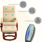 Fauteuil inclinable de massage pivotant moderne en cuir avec base en bois et repose-pieds, vibration à 10 points, 5 modes, télécommande et poche latérale