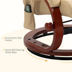 Fauteuil inclinable de massage pivotant moderne en cuir avec base en bois et repose-pieds, vibration à 10 points, 5 modes, télécommande et poche latérale