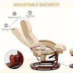 Fauteuil inclinable de massage pivotant moderne en cuir avec base en bois et repose-pieds, vibration à 10 points, 5 modes, télécommande et poche latérale