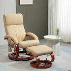 Fauteuil inclinable de massage pivotant moderne en cuir avec base en bois et repose-pieds, vibration à 10 points, 5 modes, télécommande et poche latérale