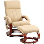 Fauteuil inclinable de massage pivotant moderne en cuir avec base en bois et repose-pieds, vibration à 10 points, 5 modes, télécommande et poche latérale