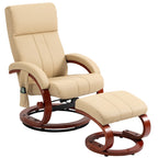 Fauteuil inclinable de massage pivotant moderne en cuir avec base en bois et repose-pieds, vibration à 10 points, 5 modes, télécommande et poche latérale
