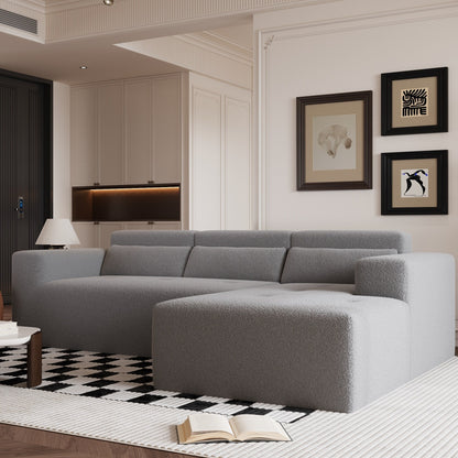 Canapé sectionnel moderne en tissu Teddy en forme de L, canapé 3 places avec méridienne et oreillers pour salon et appartement