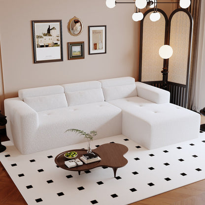Canapé sectionnel moderne en tissu Teddy en forme de L, canapé 3 places avec méridienne et oreillers pour salon et appartement