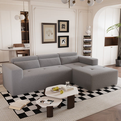 Canapé sectionnel moderne en tissu Teddy en forme de L, canapé 3 places avec méridienne et oreillers pour salon et appartement