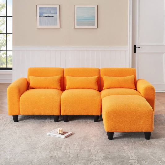 Canapé moderne en polaire Teddy - Canapé deux places polyvalent avec canapé simple et 3 coussins de taille pour les petites chambres d'appartement