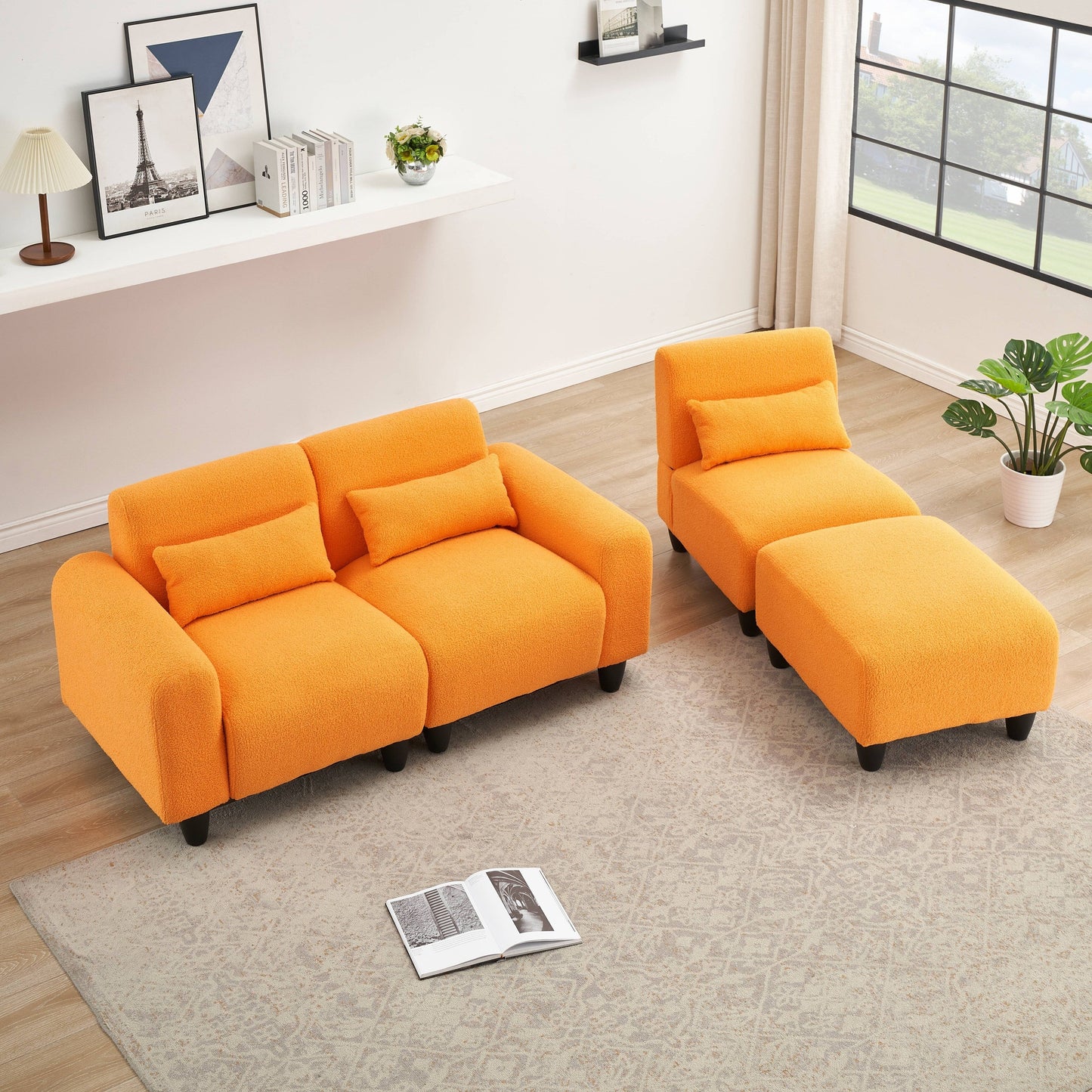 Canapé moderne en polaire Teddy - Canapé deux places polyvalent avec canapé simple et 3 coussins de taille pour les petites chambres d'appartement