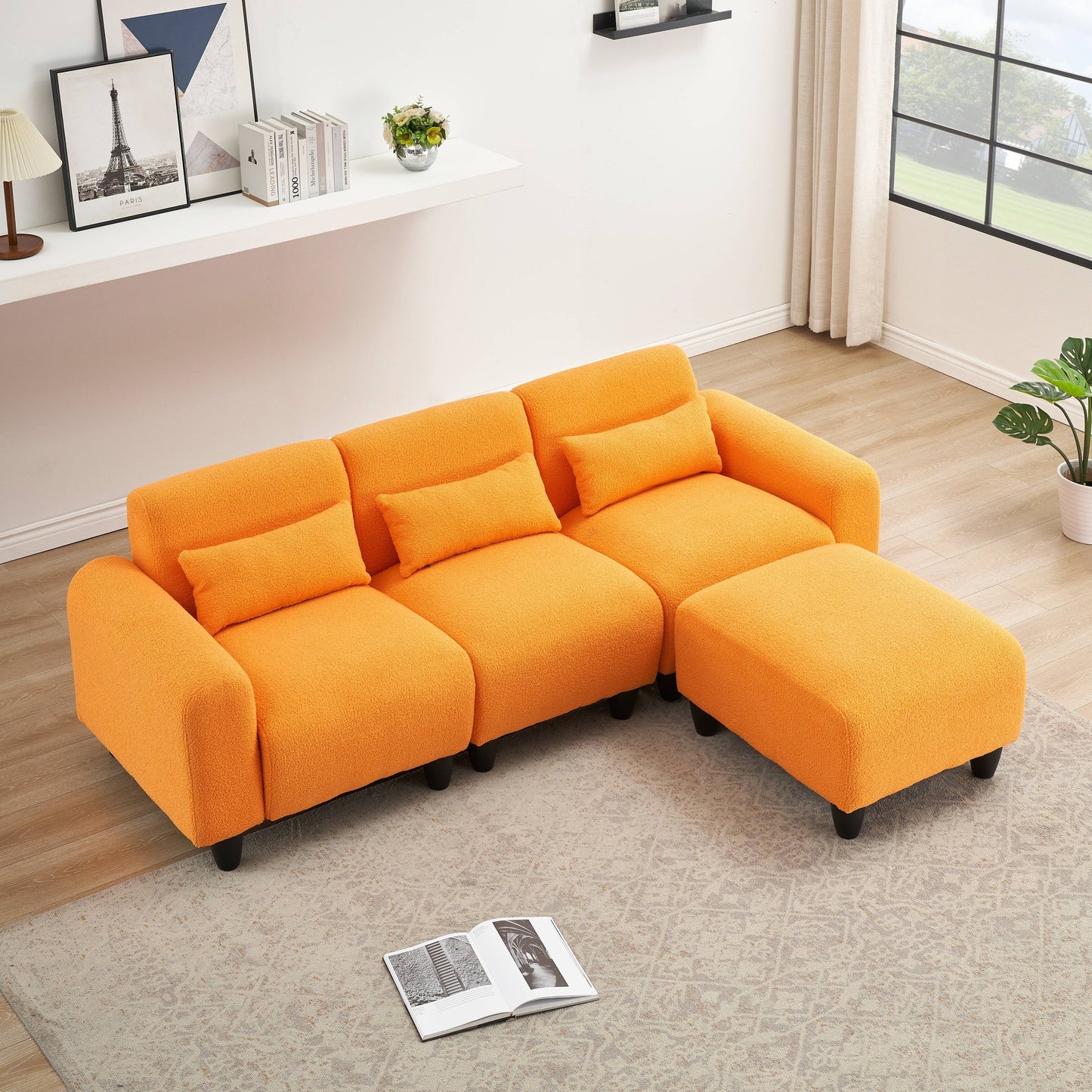 Canapé moderne en polaire Teddy - Canapé deux places polyvalent avec canapé simple et 3 coussins de taille pour les petites chambres d'appartement