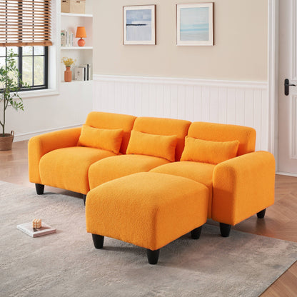 Canapé moderne en polaire Teddy - Canapé deux places polyvalent avec canapé simple et 3 coussins de taille pour les petites chambres d'appartement