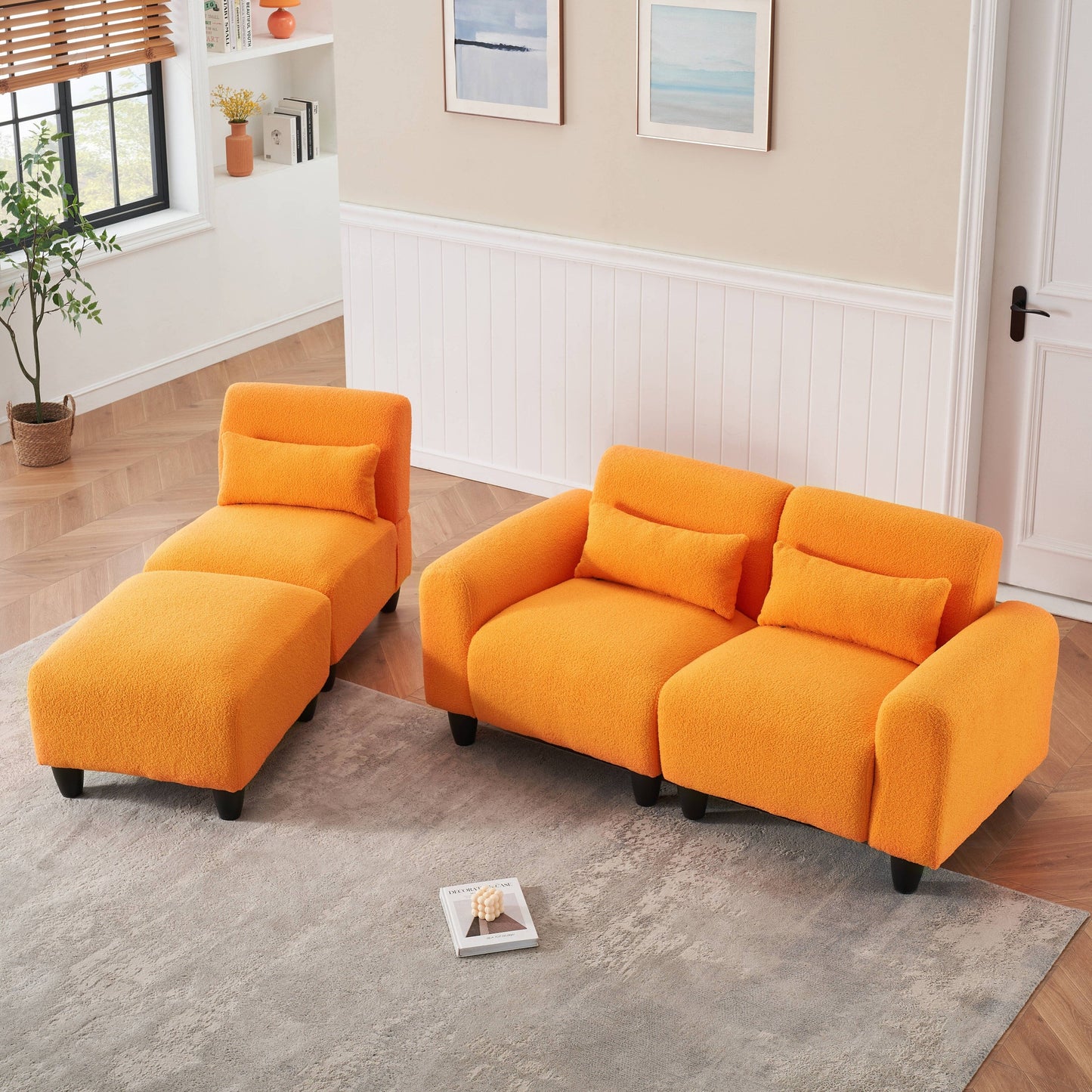 Canapé moderne en polaire Teddy - Canapé deux places polyvalent avec canapé simple et 3 coussins de taille pour les petites chambres d'appartement