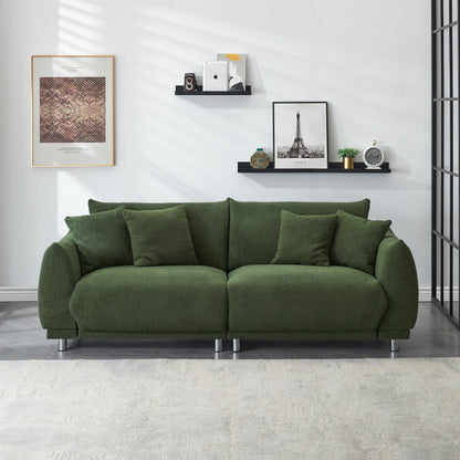 Canapé moderne en laine Teddy, causeuse confortable avec 4 coussins décoratifs et pieds en fer pour salon et appartement
