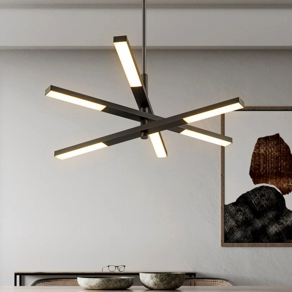 Lustre moderne à plusieurs niveaux Spoutnik linéaire, lumière chaude 3 000 K, LED intégrée