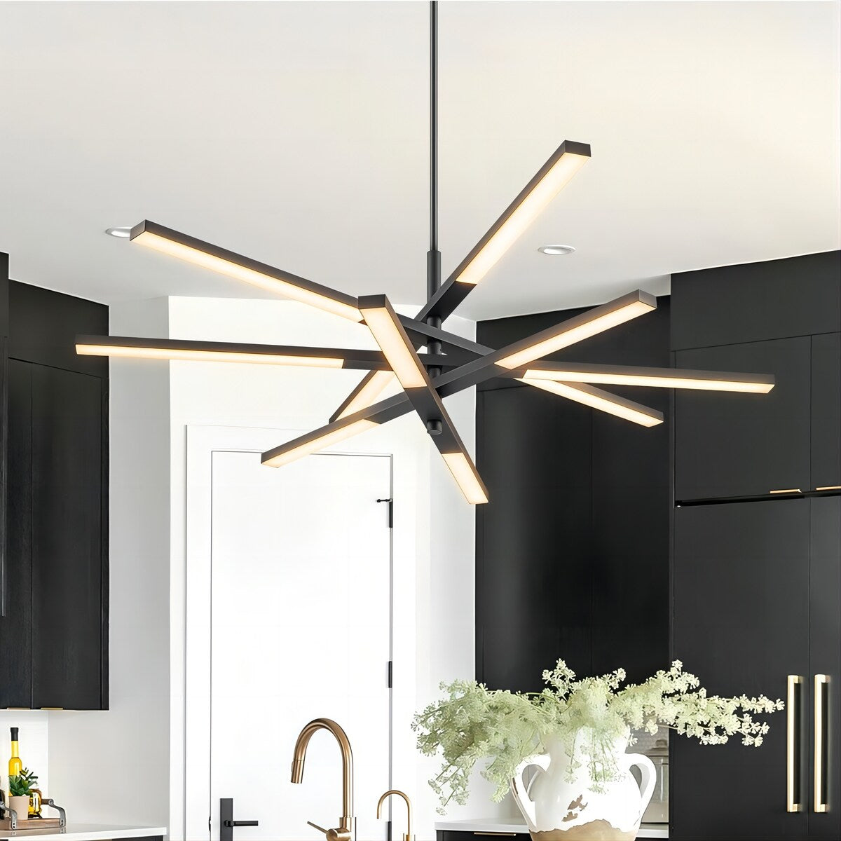 Lustre moderne à plusieurs niveaux Spoutnik linéaire, lumière chaude 3 000 K, LED intégrée