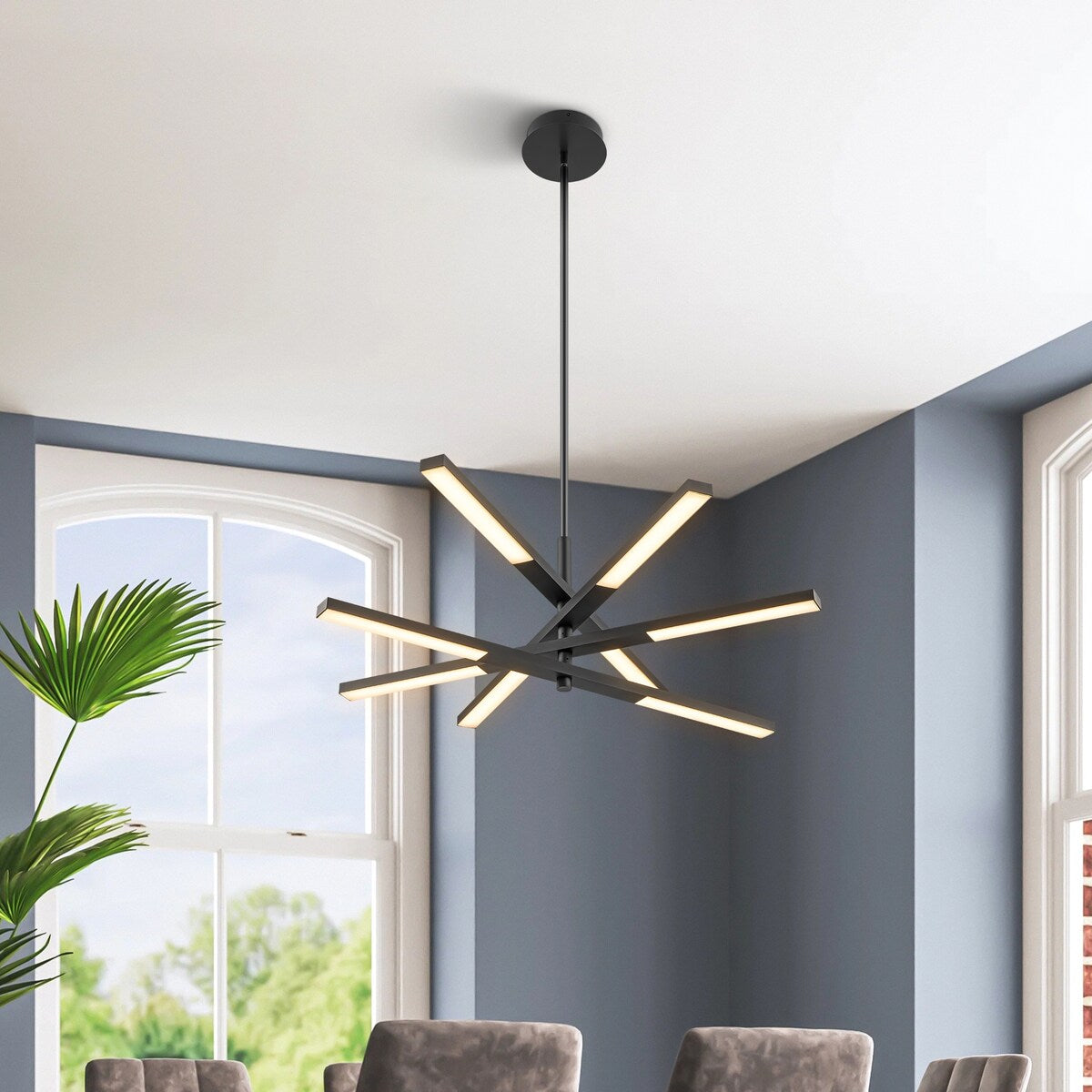 Lustre moderne à plusieurs niveaux Spoutnik linéaire, lumière chaude 3 000 K, LED intégrée
