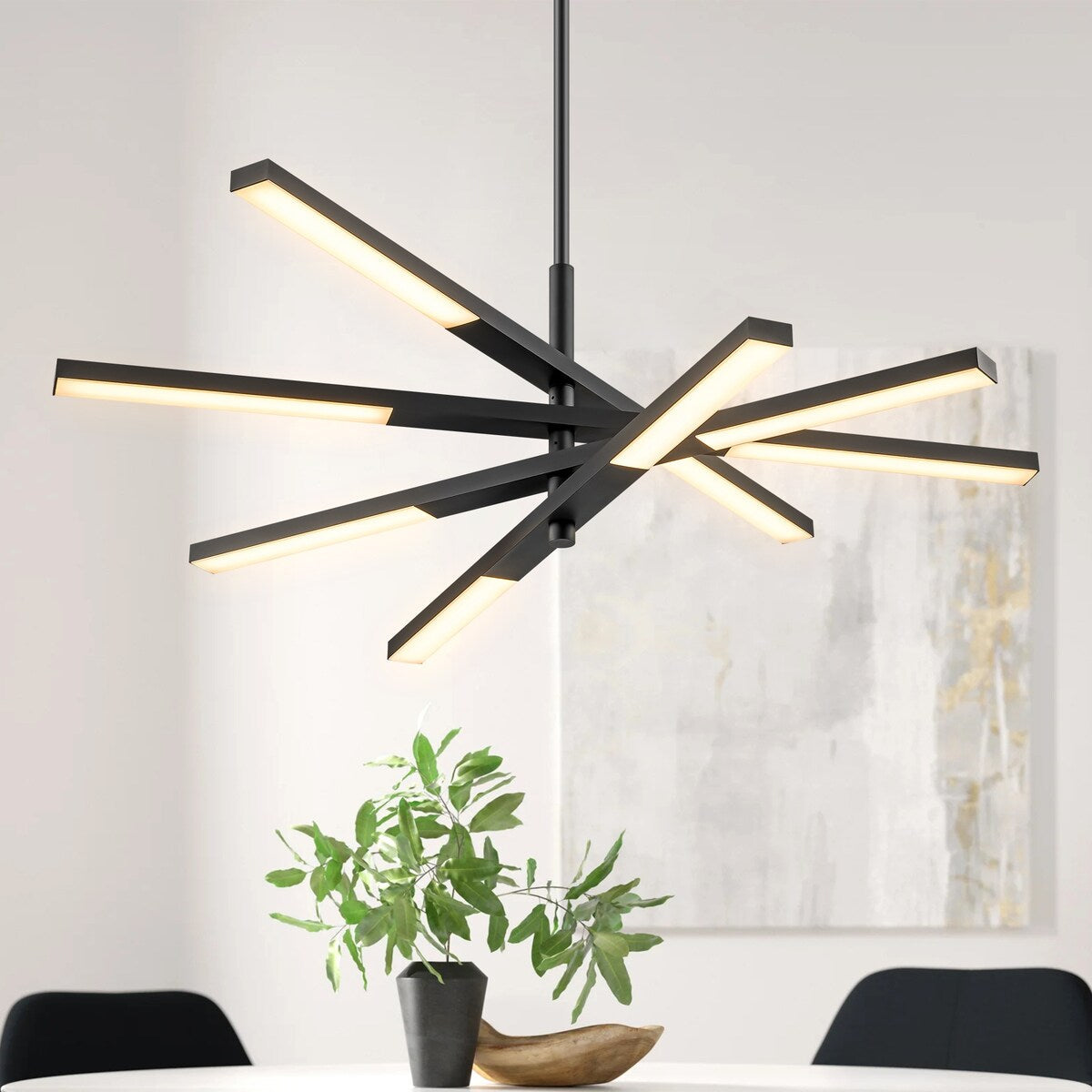 Lustre moderne à plusieurs niveaux Spoutnik linéaire, lumière chaude 3 000 K, LED intégrée