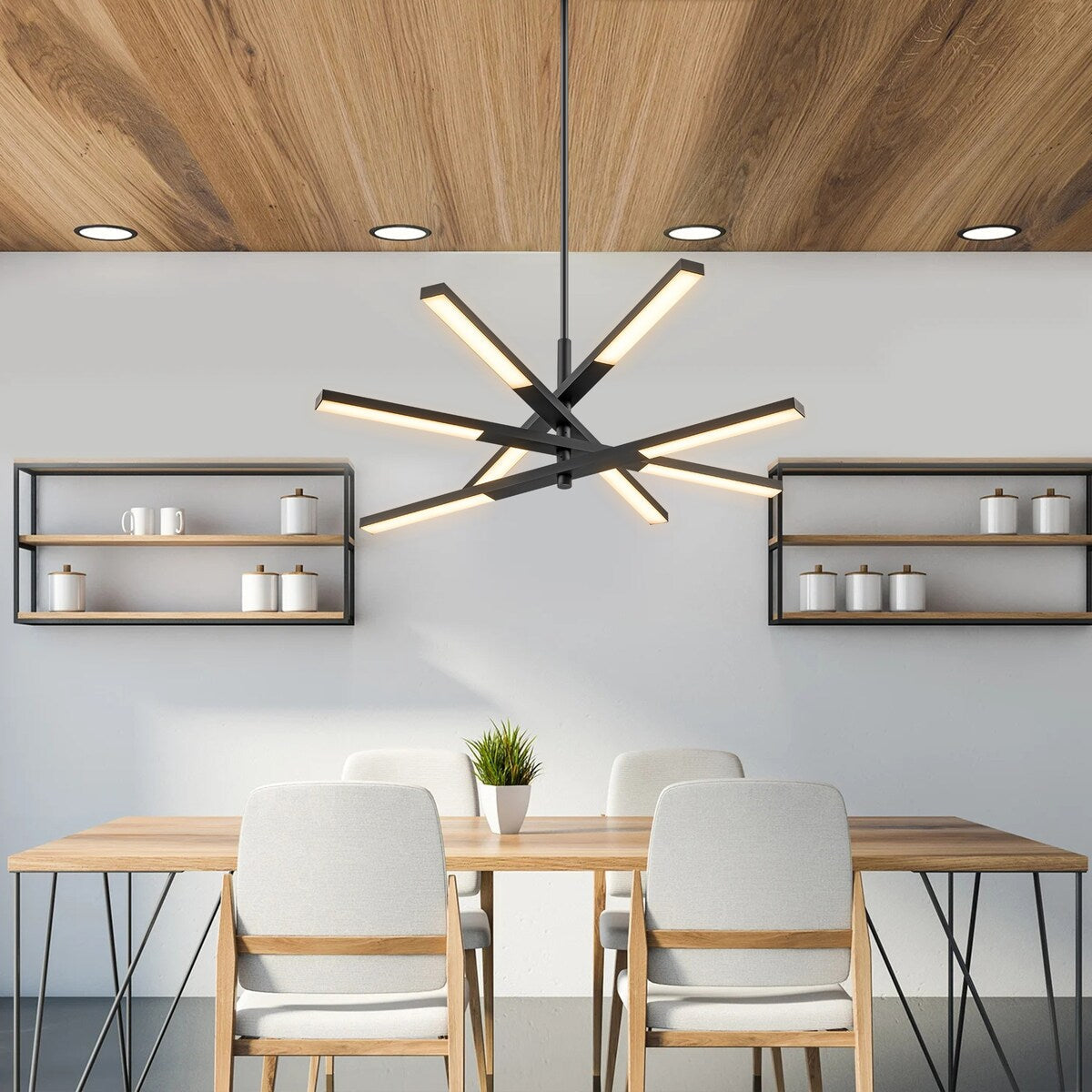 Lustre moderne à plusieurs niveaux Spoutnik linéaire, lumière chaude 3 000 K, LED intégrée
