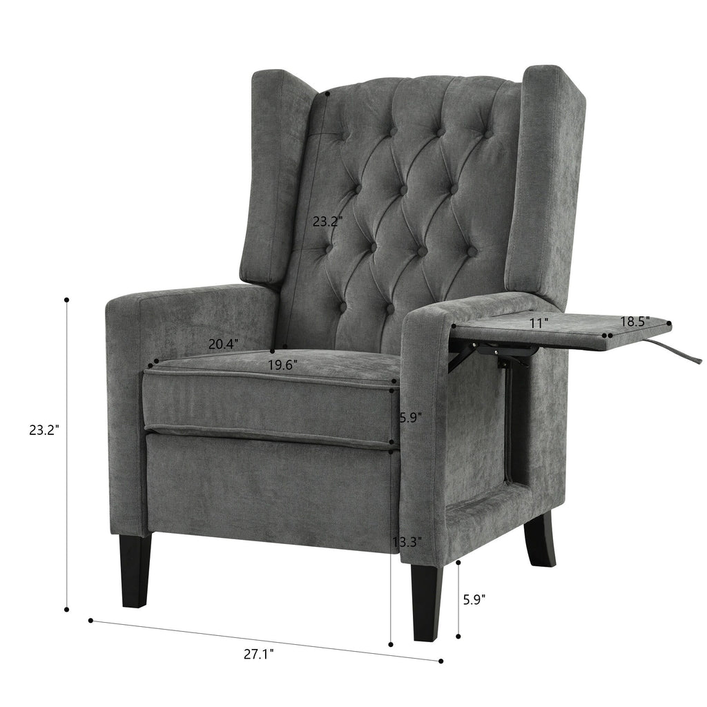 Fauteuil inclinable moderne capitonné avec table d'appoint pliable et ports de chargement USB pour salon ou chambre