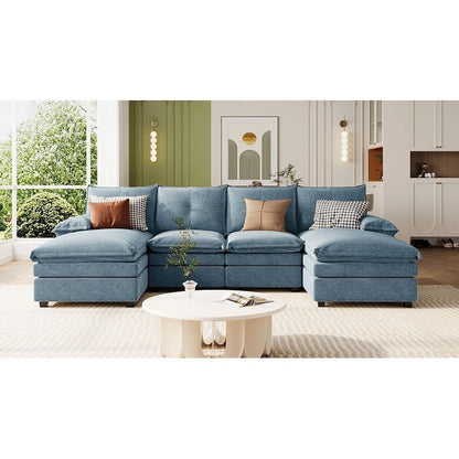 Canapé modulaire moderne en chenille en forme de U, canapé sectionnel 6 places avec dossier capitonné et coussins d'accoudoirs réglables