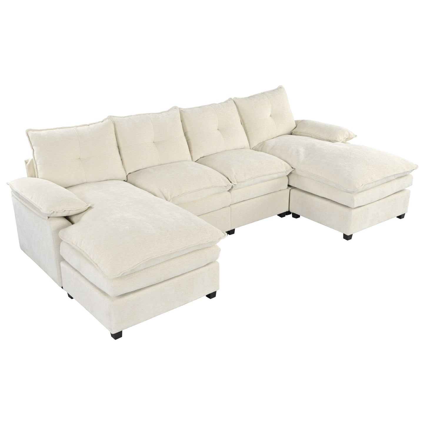 Canapé modulaire moderne en chenille en forme de U, canapé sectionnel 6 places avec dossier capitonné et coussins d'accoudoirs réglables