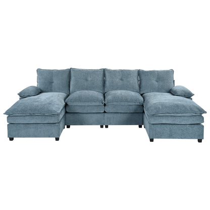 Canapé modulaire moderne en chenille en forme de U, canapé sectionnel 6 places avec dossier capitonné et coussins d'accoudoirs réglables