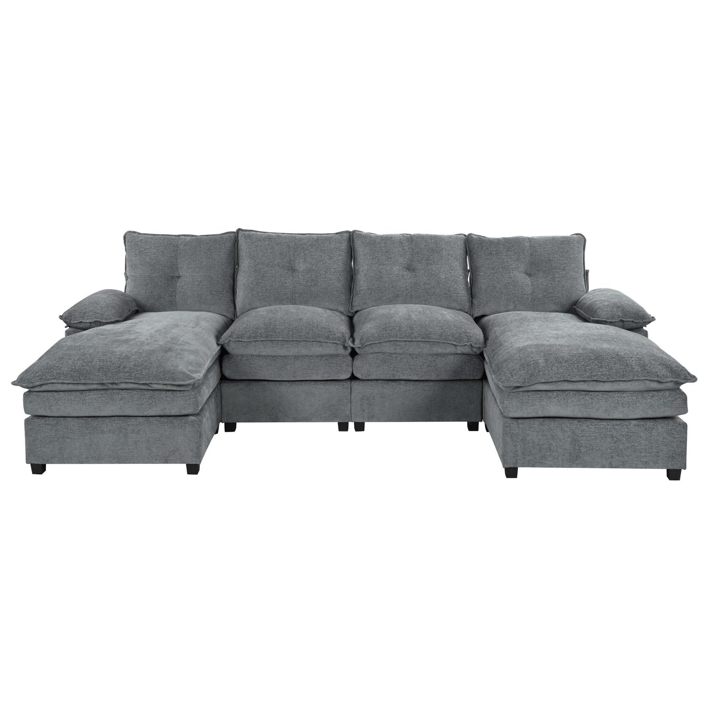 Canapé modulaire moderne en chenille en forme de U, canapé sectionnel 6 places avec dossier capitonné et coussins d'accoudoirs réglables