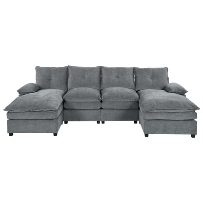 Canapé modulaire moderne en chenille en forme de U, canapé sectionnel 6 places avec dossier capitonné et coussins d'accoudoirs réglables