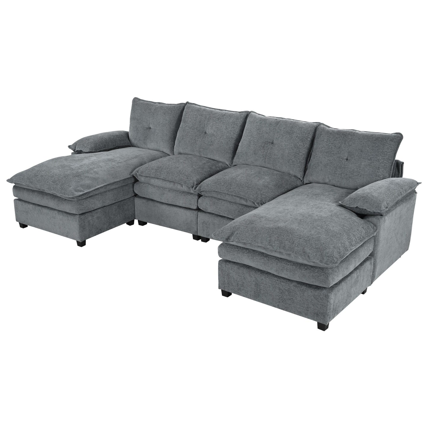 Canapé modulaire moderne en chenille en forme de U, canapé sectionnel 6 places avec dossier capitonné et coussins d'accoudoirs réglables