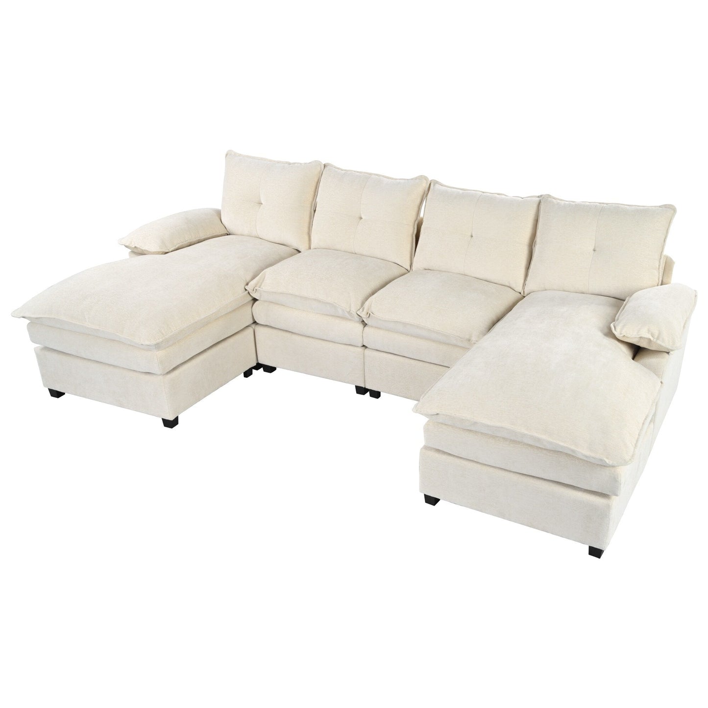 Canapé modulaire moderne en chenille en forme de U, canapé sectionnel 6 places avec dossier capitonné et coussins d'accoudoirs réglables