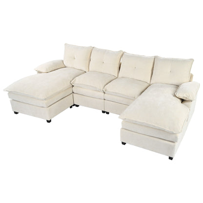 Canapé modulaire moderne en chenille en forme de U, canapé sectionnel 6 places avec dossier capitonné et coussins d'accoudoirs réglables