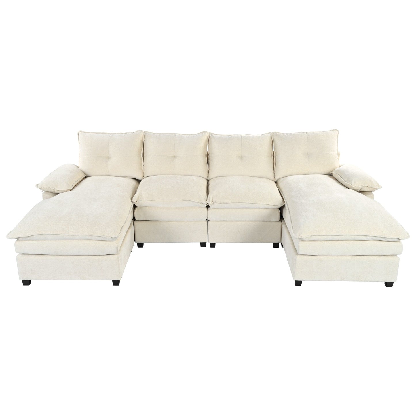 Canapé modulaire moderne en chenille en forme de U, canapé sectionnel 6 places avec dossier capitonné et coussins d'accoudoirs réglables
