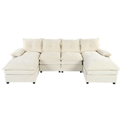 Canapé modulaire moderne en chenille en forme de U, canapé sectionnel 6 places avec dossier capitonné et coussins d'accoudoirs réglables