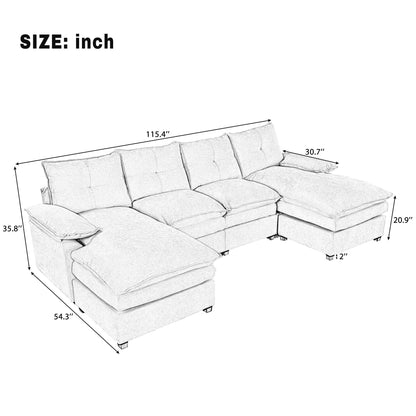 Canapé modulaire moderne en chenille en forme de U, canapé sectionnel 6 places avec dossier capitonné et coussins d'accoudoirs réglables
