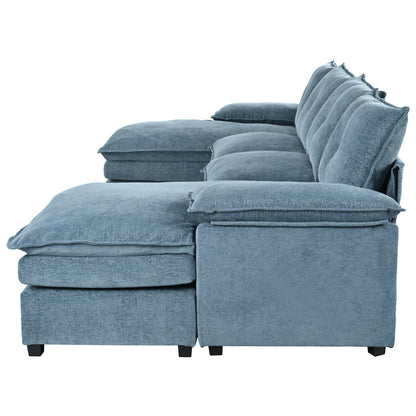 Canapé modulaire moderne en chenille en forme de U, canapé sectionnel 6 places avec dossier capitonné et coussins d'accoudoirs réglables