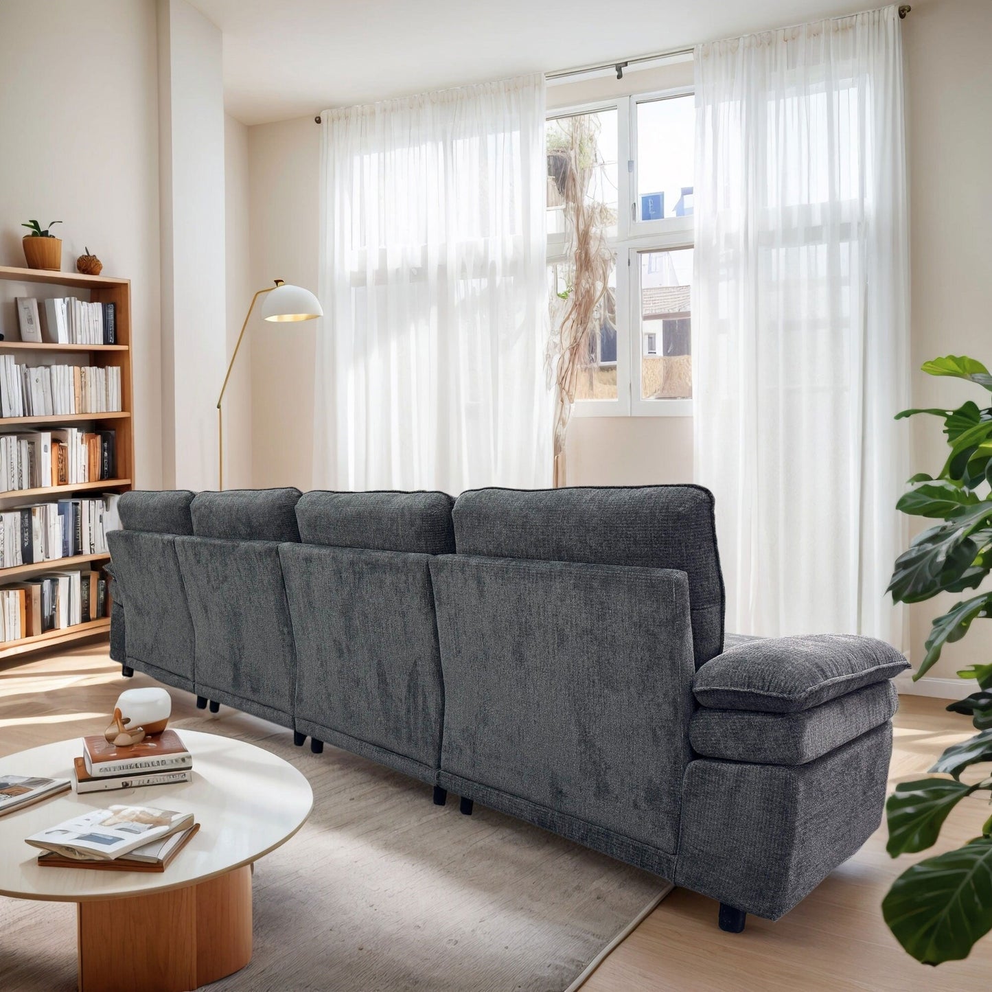 Canapé-lit modulable moderne en forme de U, 6 places, avec méridienne et pouf, pour le salon