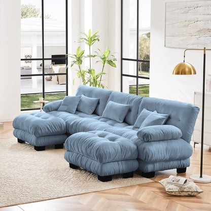 Canapé modulaire moderne en forme de U, sièges profonds, avec 2 poufs et coussins décoratifs pour le salon