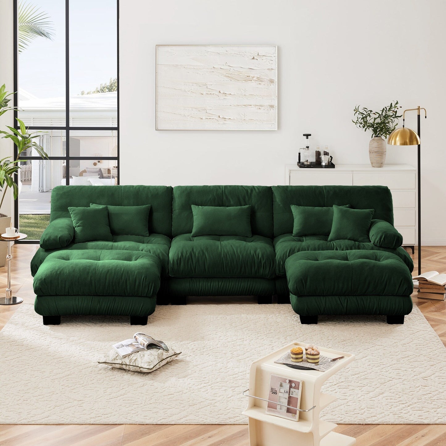 Canapé modulaire moderne en forme de U, sièges profonds, avec 2 poufs et coussins décoratifs pour le salon