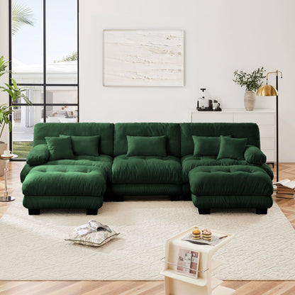 Canapé modulaire moderne en forme de U, sièges profonds, avec 2 poufs et coussins décoratifs pour le salon