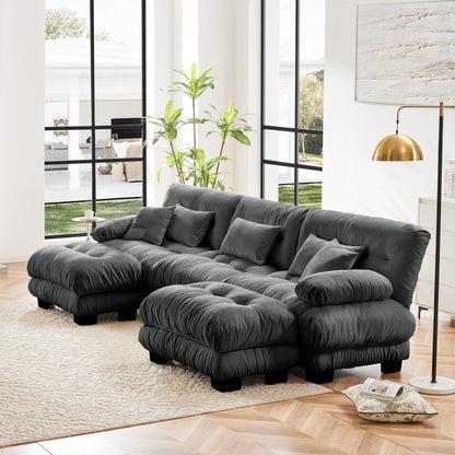 Canapé modulaire moderne en forme de U, sièges profonds, avec 2 poufs et coussins décoratifs pour le salon