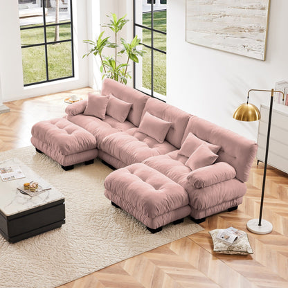 Canapé modulaire moderne en forme de U, sièges profonds, avec 2 poufs et coussins décoratifs pour le salon
