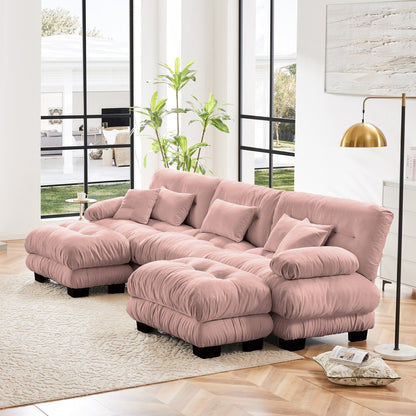 Canapé modulaire moderne en forme de U, sièges profonds, avec 2 poufs et coussins décoratifs pour le salon