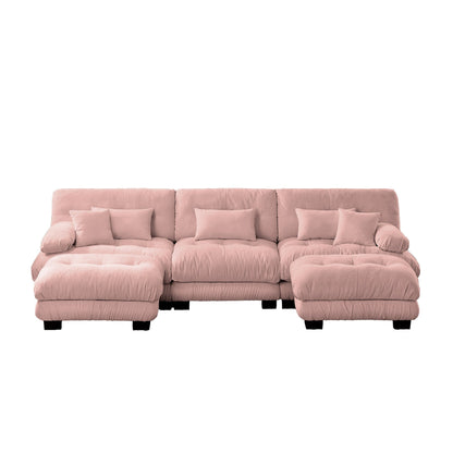 Canapé modulaire moderne en forme de U, sièges profonds, avec 2 poufs et coussins décoratifs pour le salon