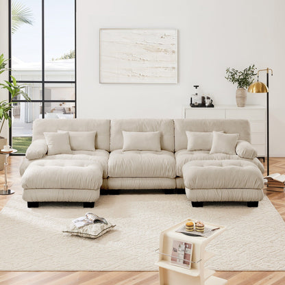 Canapé modulaire moderne en forme de U, sièges profonds, avec 2 poufs et coussins décoratifs pour le salon