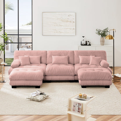 Canapé modulaire moderne en forme de U, sièges profonds, avec 2 poufs et coussins décoratifs pour le salon
